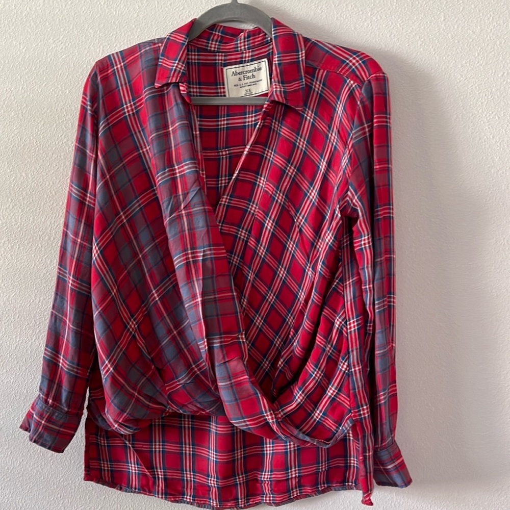 Abercrombie & Fitch Faux Wrap Plaid Blouse Sz XS